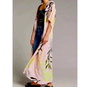 Anthropologie Bel Kazan Marielle Pink Floral Kimono
